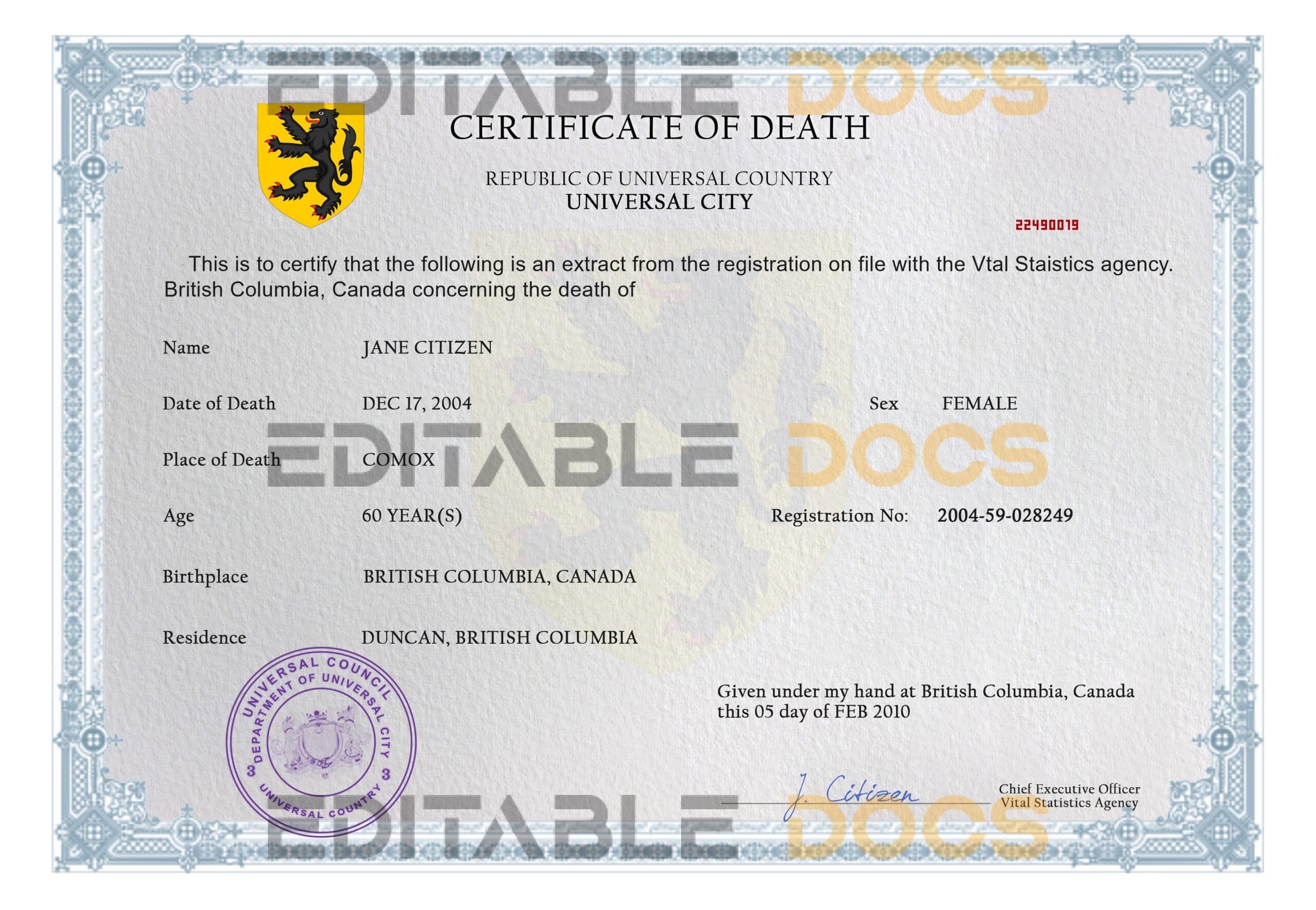 Customizable united Death Certificate PSD Templates | Instant Download