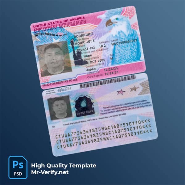 USA employment id card PSD template