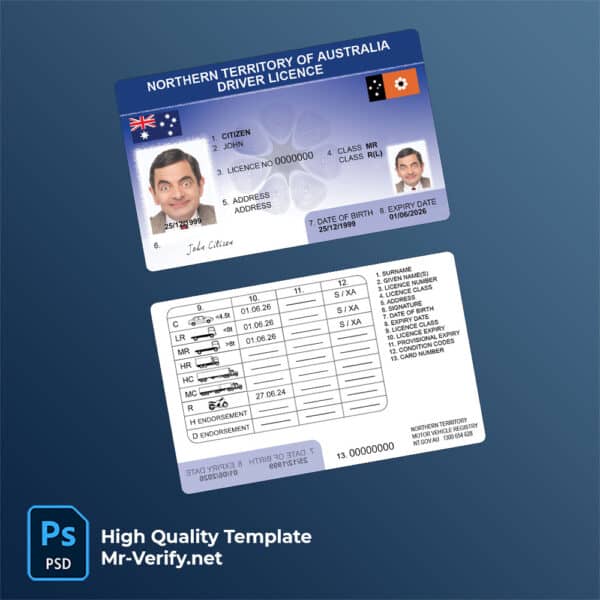 Australia Northern Territory driver license psd template