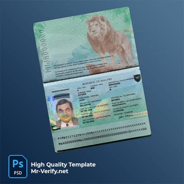 Malawi Passport PSD Template