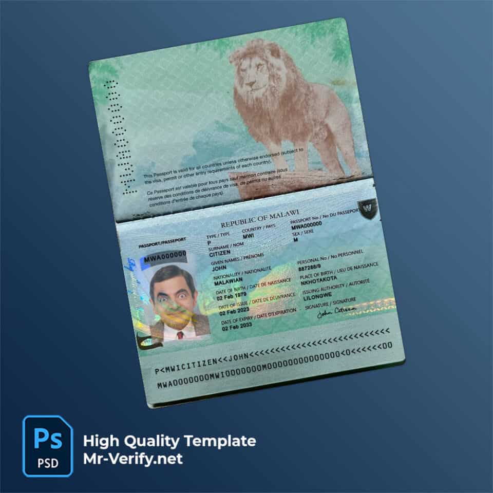 Malawi Passport PSD Template