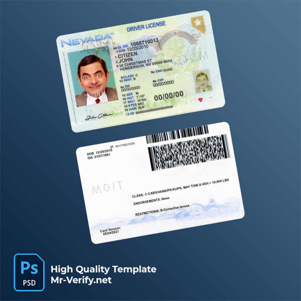 Nevada driver license psd template