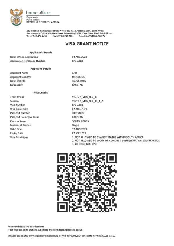south africa e-visa word template