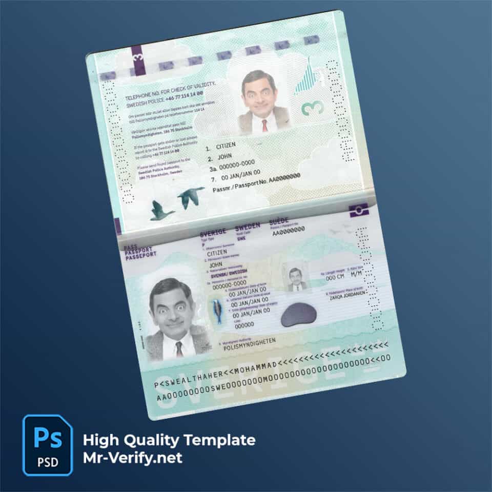 Sweden Passport PSD Template