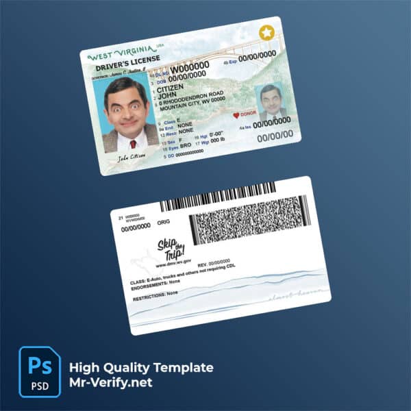 USA West Virginia driver license psd template