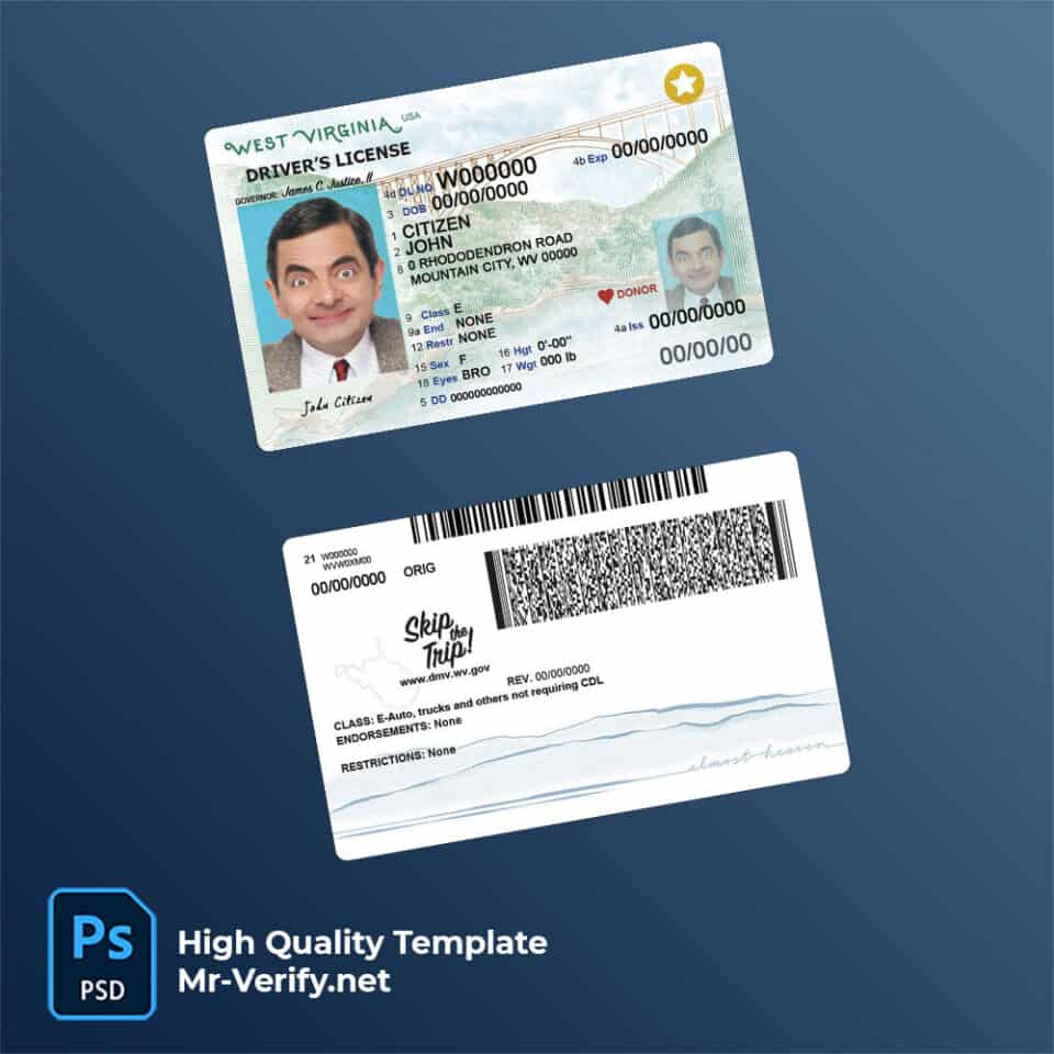 USA West Virginia driver license psd template