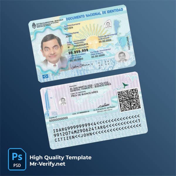 Argentina ID card template in PSD format | fully editable with all fonts