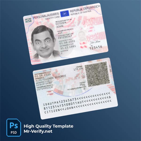 Austria ID template in PSD format, fully editable, with all fonts
