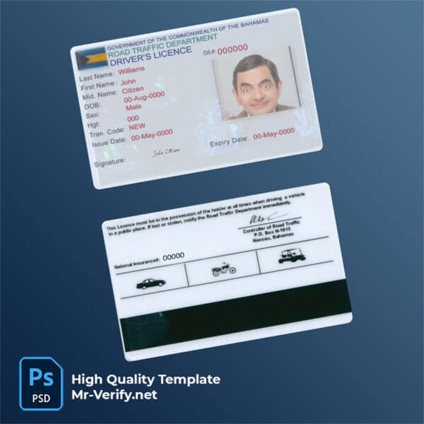 Bahamas driver license PSD template