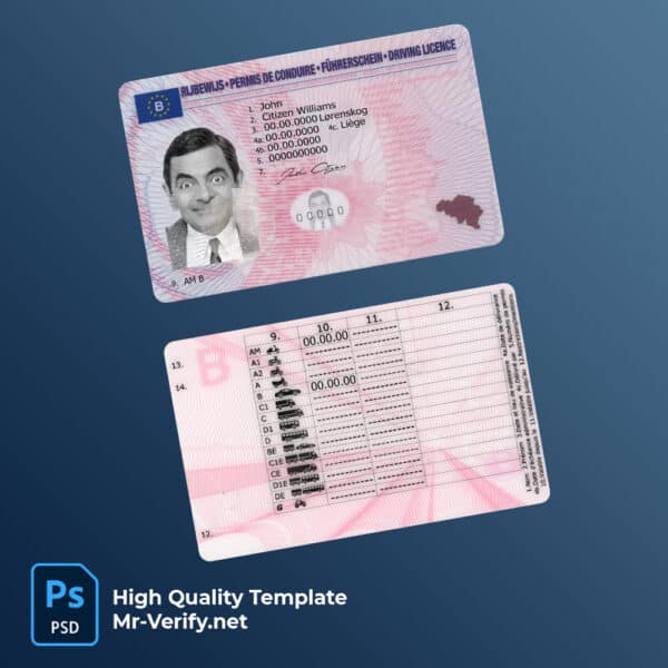 Belgium driver license PSD template