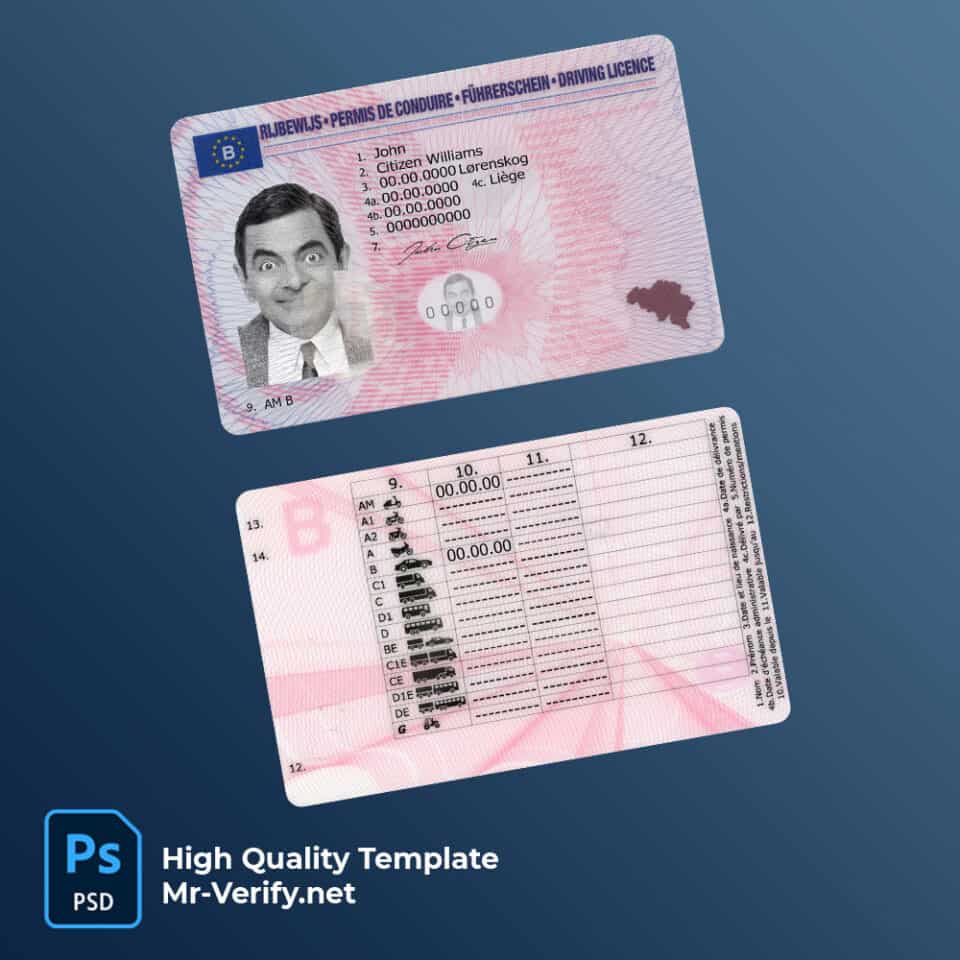Belgium driver license PSD template