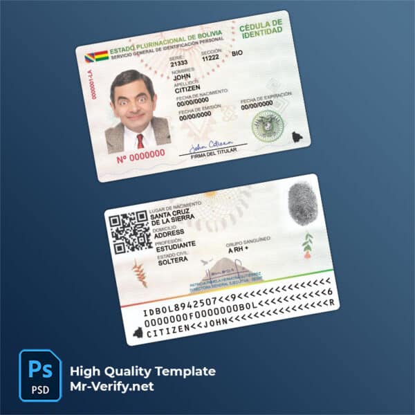Bolivia ID card template in PSD format, fully editable