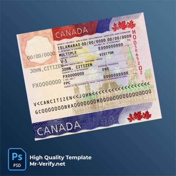 Canada travel visa psd template