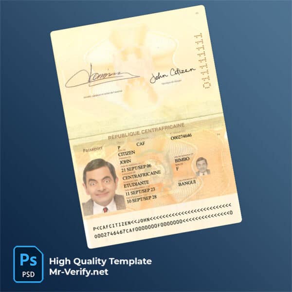 Central Africa passport psd template 2023 to present