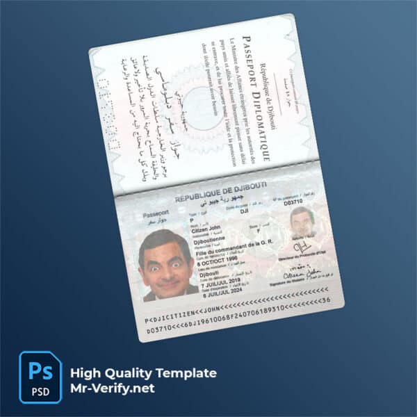 Djibouti passport psd template