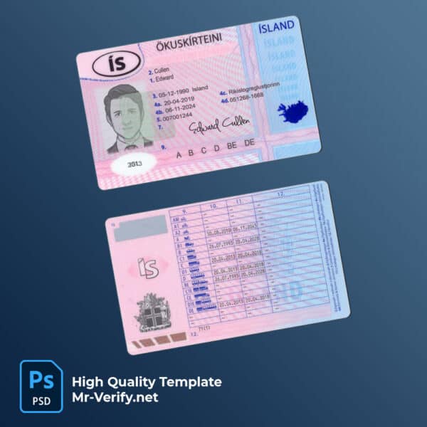 Iceland driver license psd template