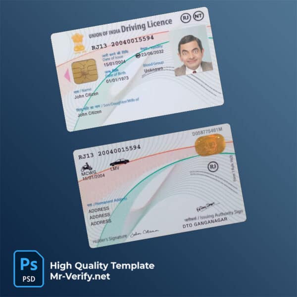 India Driver License PSD Template
