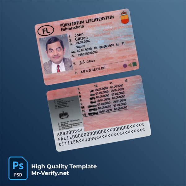 Liechtenstein driver license psd template