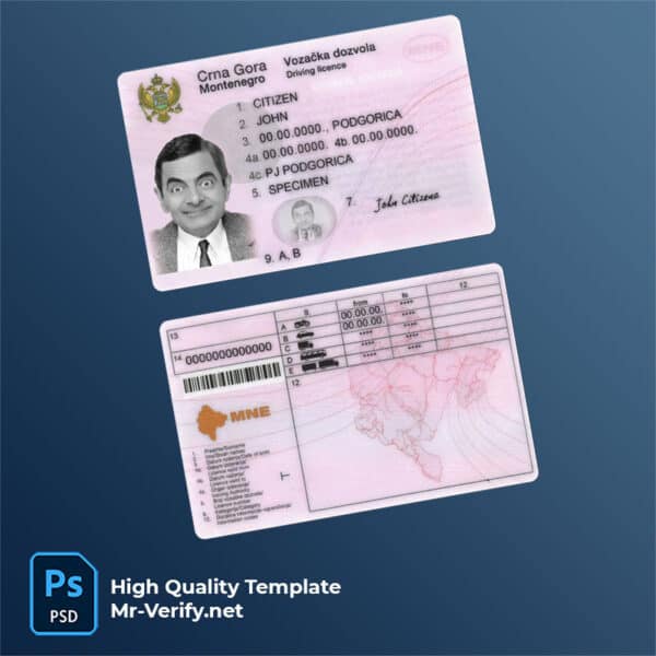 Montenegro driver license psd template