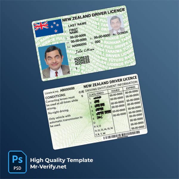 New Zealand driver license psd template