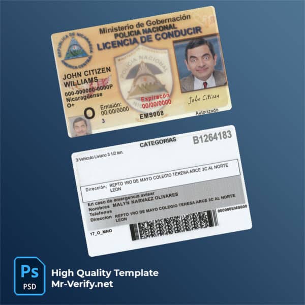 Nicaragua driver license psd template