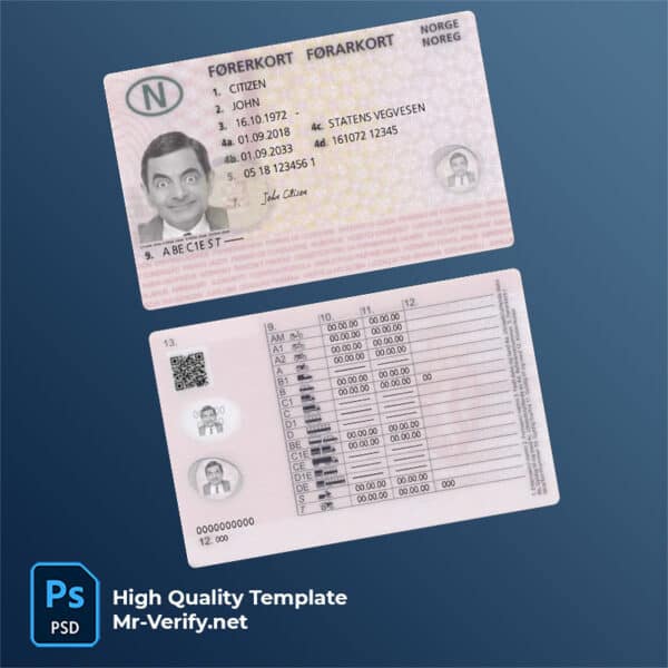 Norway driver license psd template (2018-present)