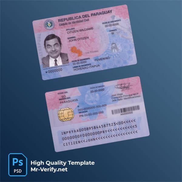 Paraguay ID card PSD template, completely editable