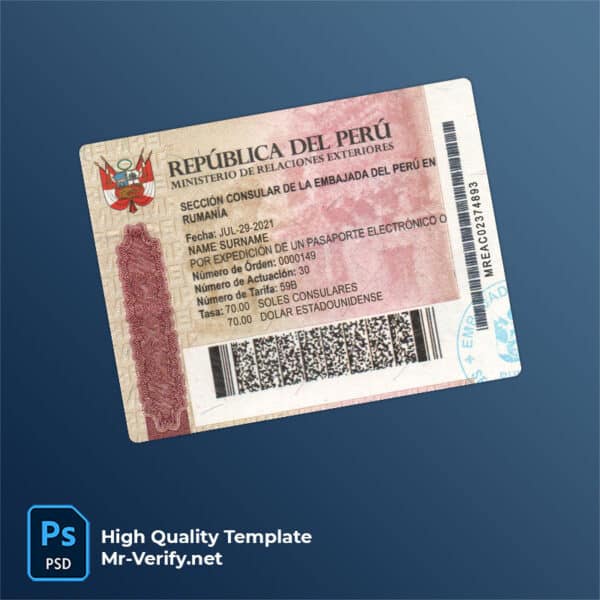 Peru travel visa psd template