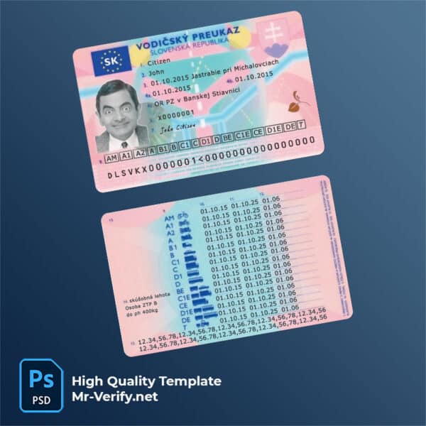 Slovakia driver license psd template