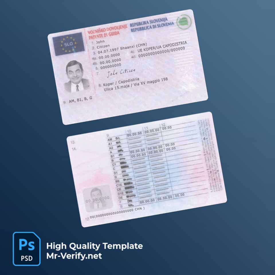 Slovenia driver license psd template