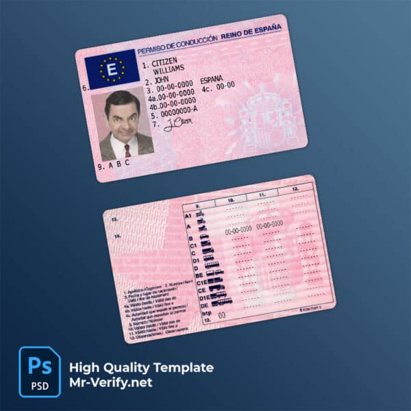 spain driver license Psd Template