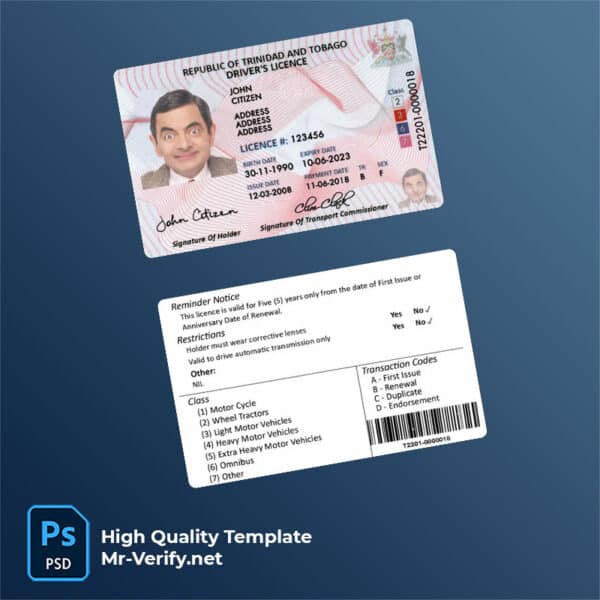 Trinidad and Tobago driver license psd template