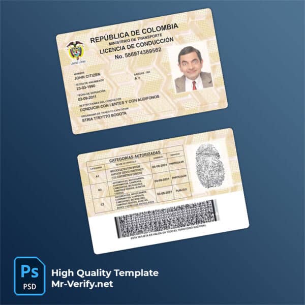 Colombia Driver License PSD Template | PSD Layer-Based