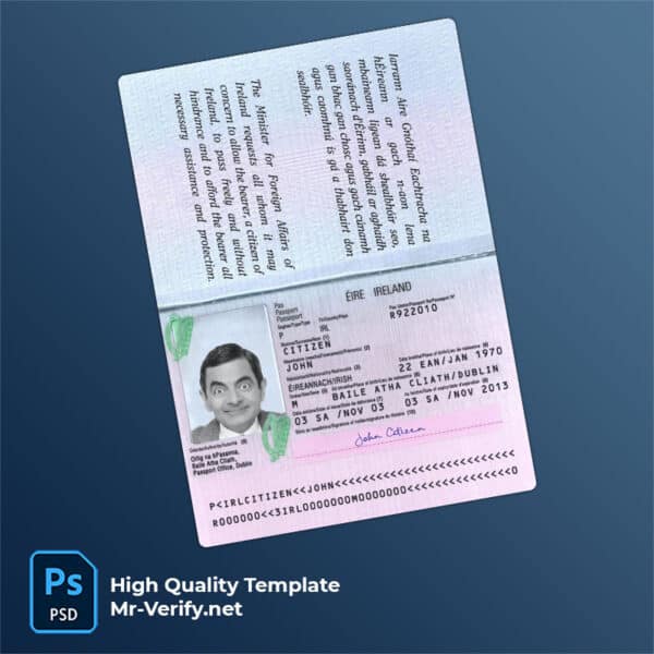 Ireland Passport psd template