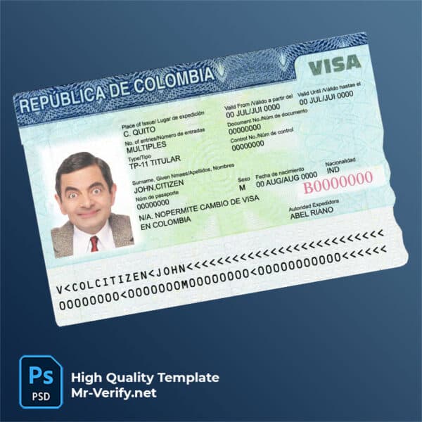 Colombia travel visa psd template