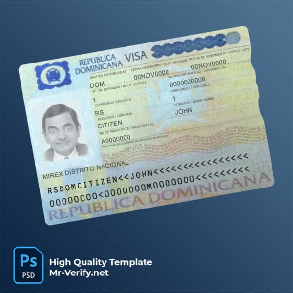 Dominican Republic travel visa PSD template, fully editable