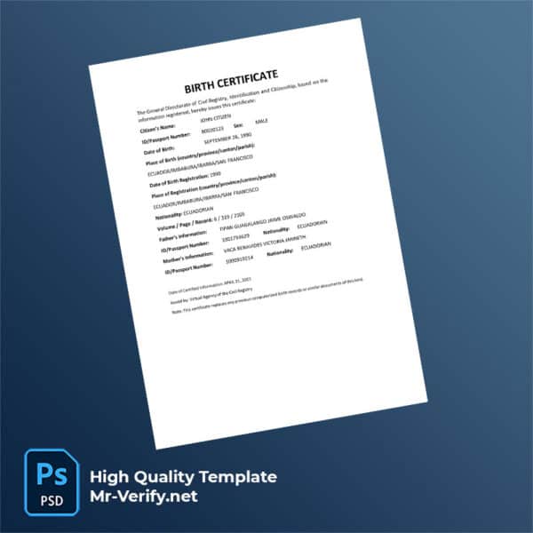 Ecuador birth certificate word and pdf template