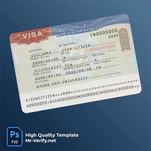 Korea travel visa PSD template | High Quality