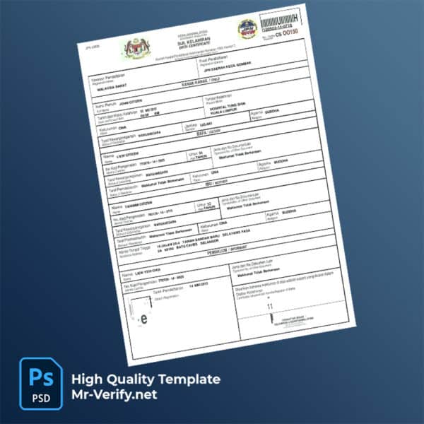Malaysia birth certificate word and pdf template