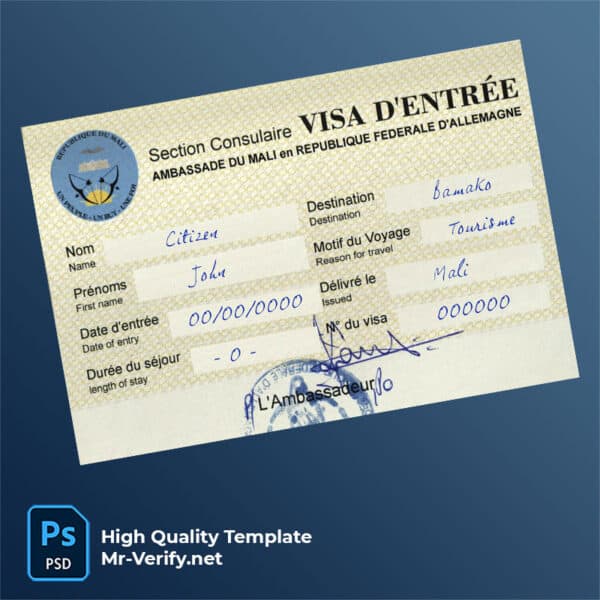 Mali travel visa psd template