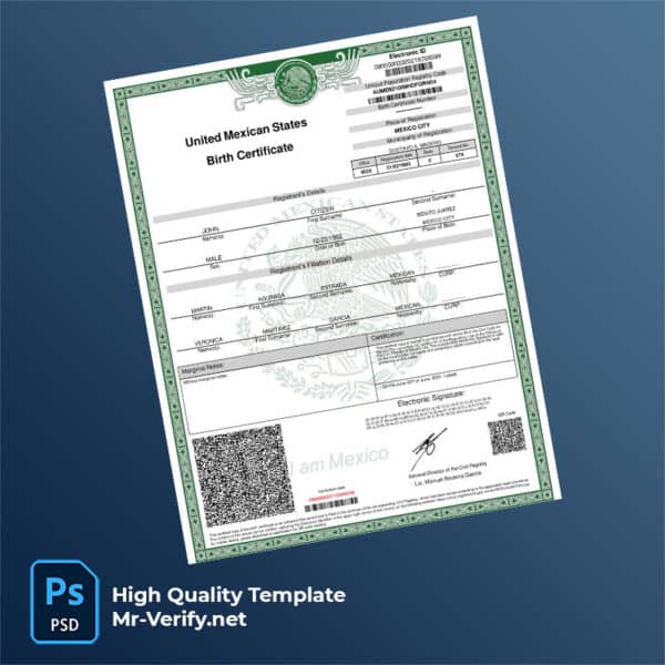 Mexico birth certificate word and pdf template