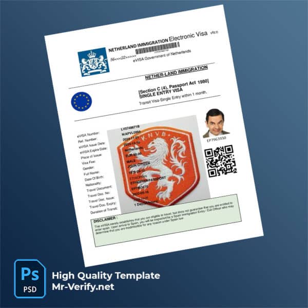 Netherland evisa word and pdf template