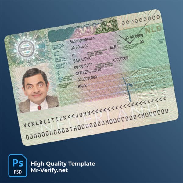 Netherlands Schengen visa psd template