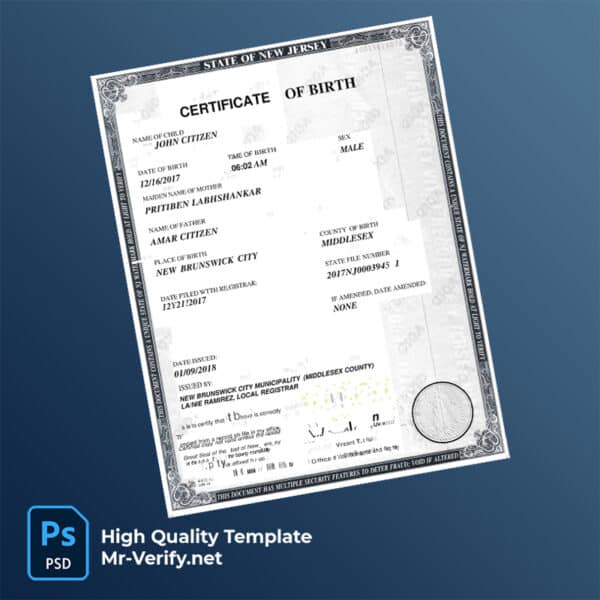 New Jersey birth certificate word and pdf template