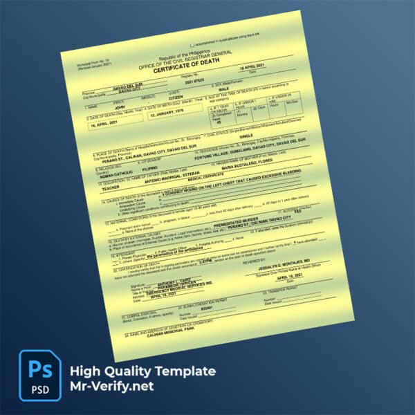 Philippines death certificate word and pdf template