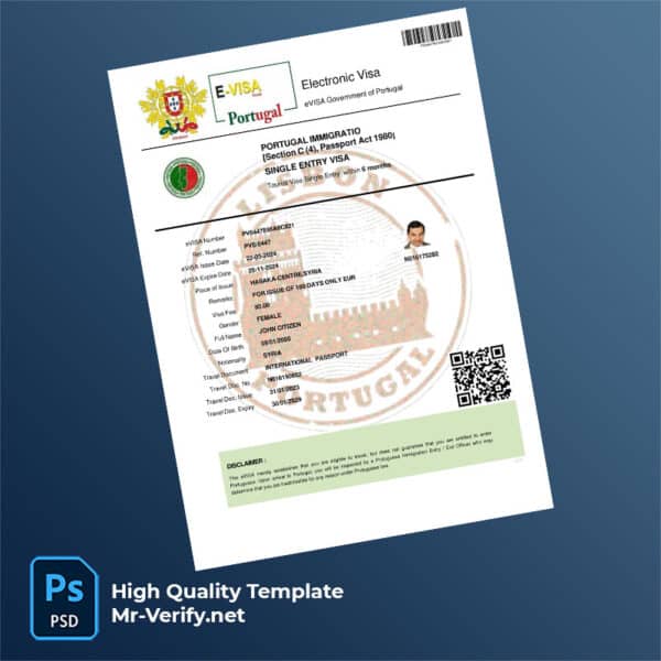Portugal evisa word and pdf template