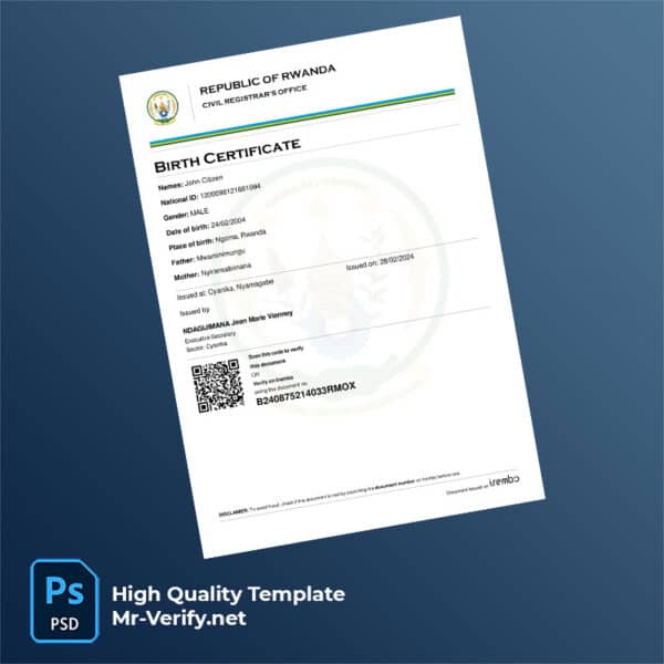Rwanda birth certificate word and pdf template