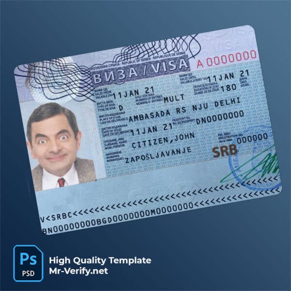 Serbia travel visa PSD template