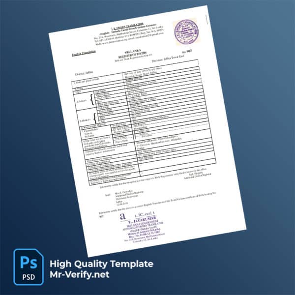 Srilanka birth certificate word and pdf template