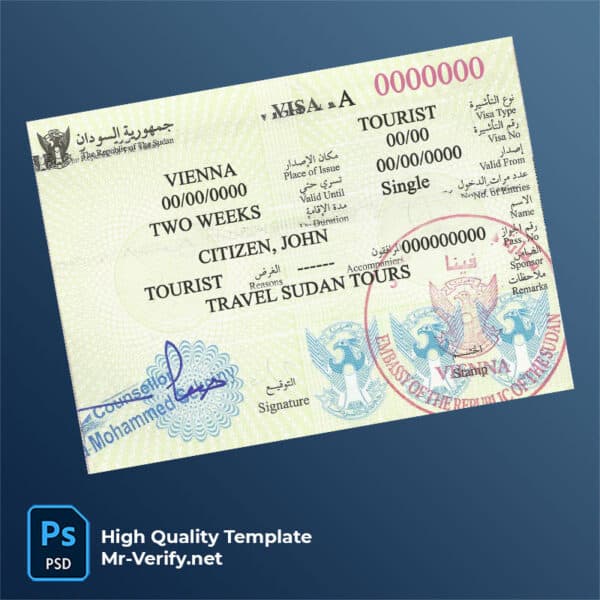 Sudan travel visa PSD template